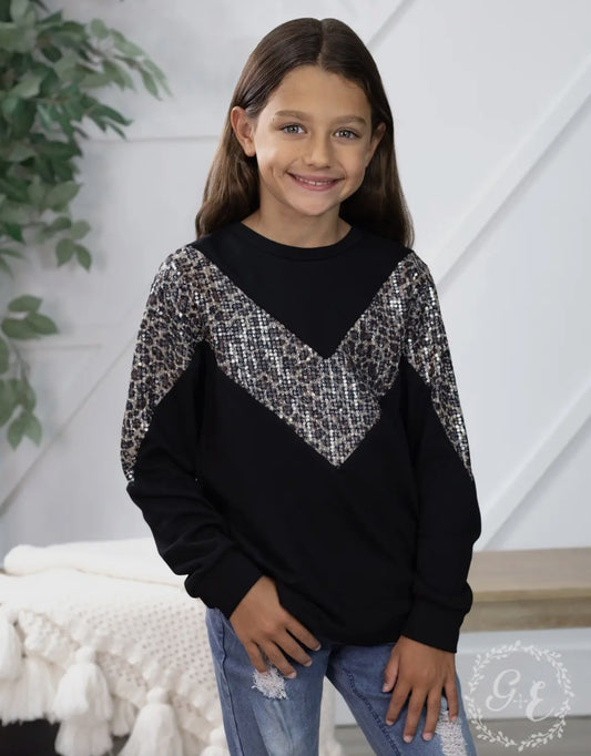 Sequin Leopard Top-Girls