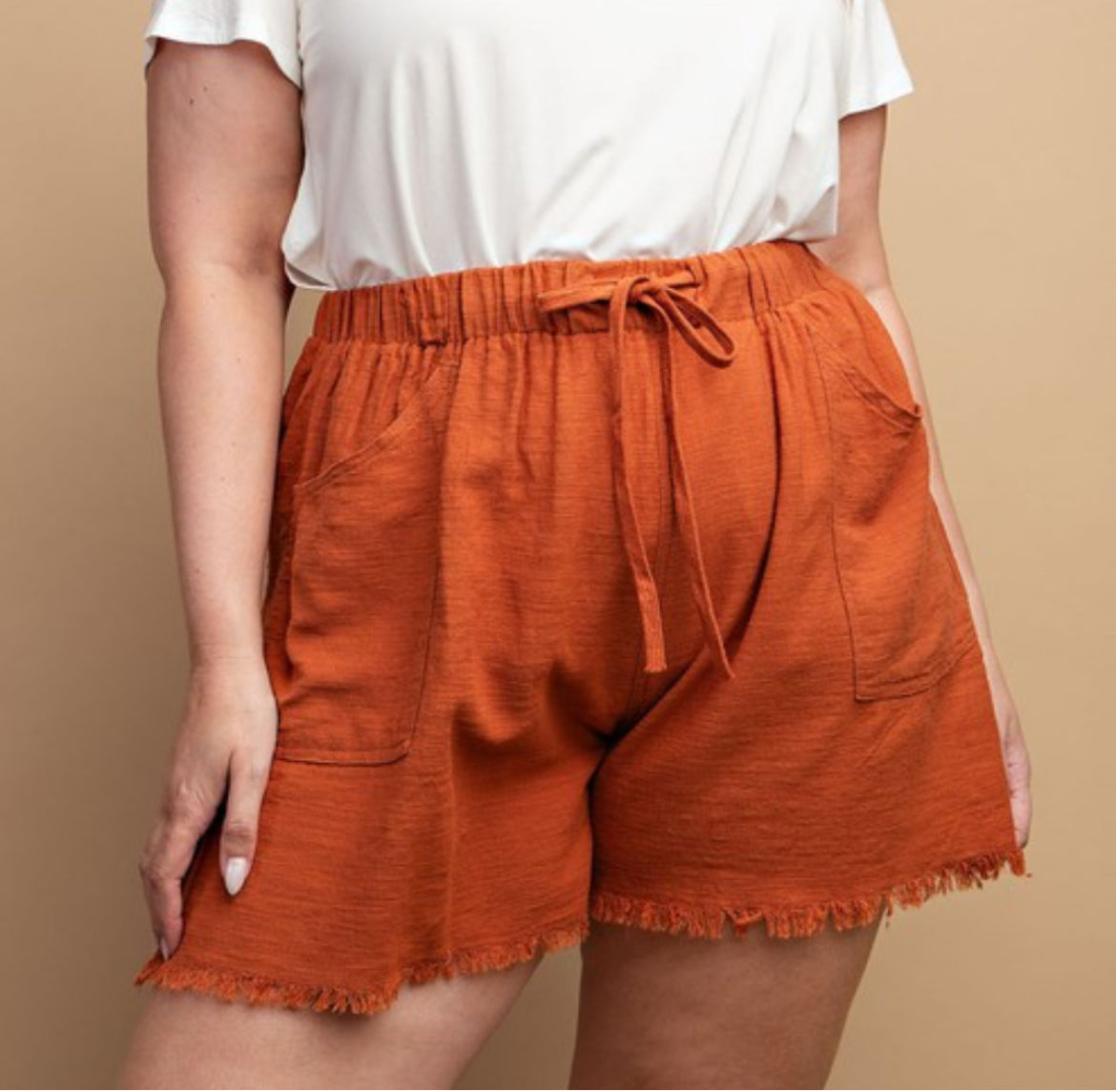 Frayed Hem Shorts-Plus