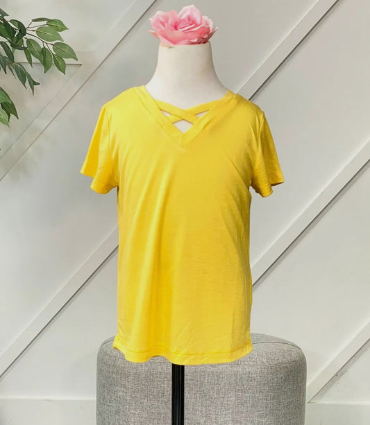 Yellow Criss Cross Tee-Girls