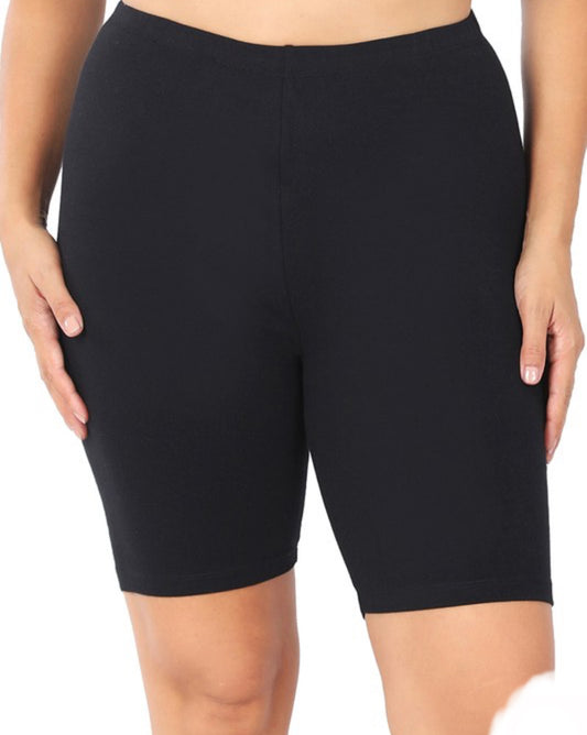 Black Cotton Biker Shorts-Plus