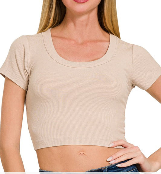 Tan Ribbed Crop Top