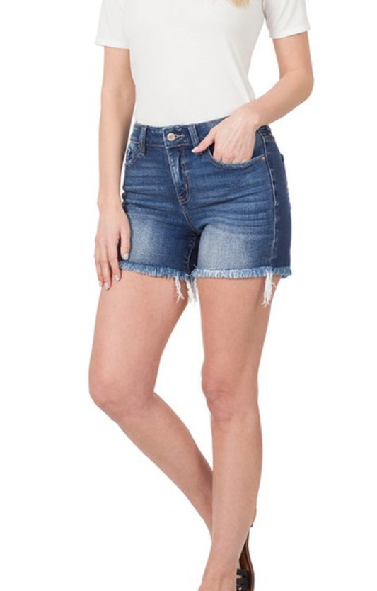 Mid-Rise Frayed Shorts