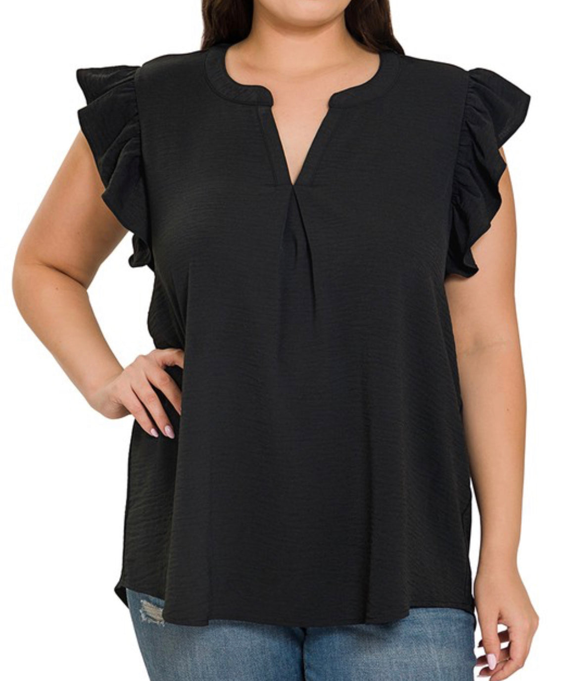 Black Ruffle Sleeve Top