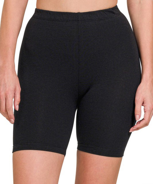 Black Cotton Biker Shorts