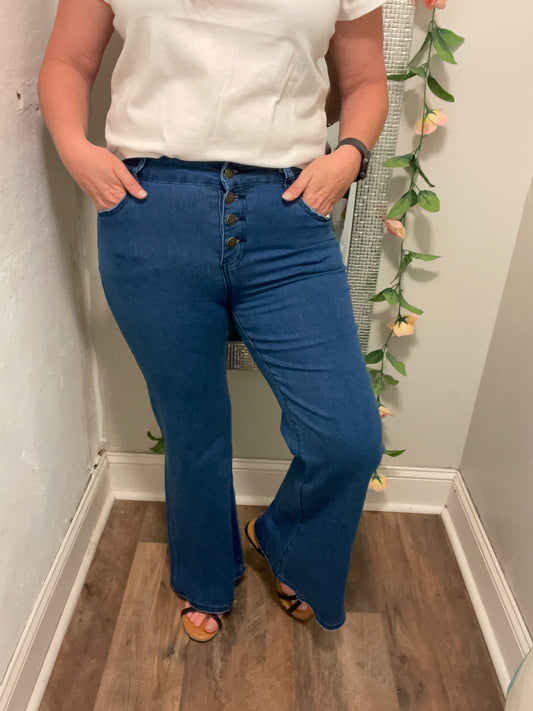 Button-Fly Wide Leg Jeans