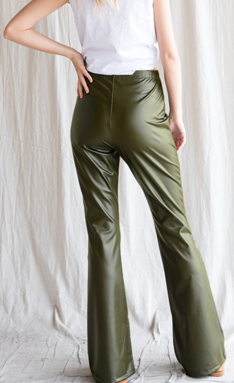 Olive Leather Flares