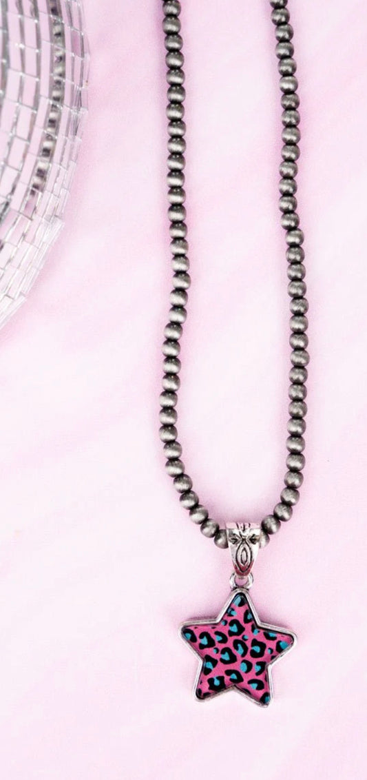 Pink Leopard Star Necklace