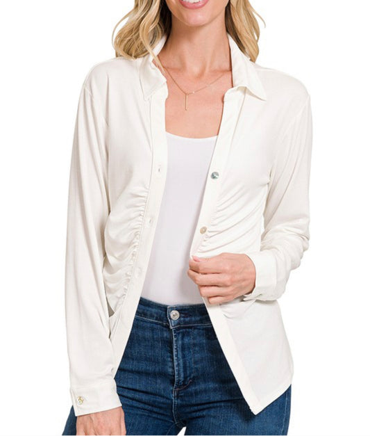 Ruched Button Down Top