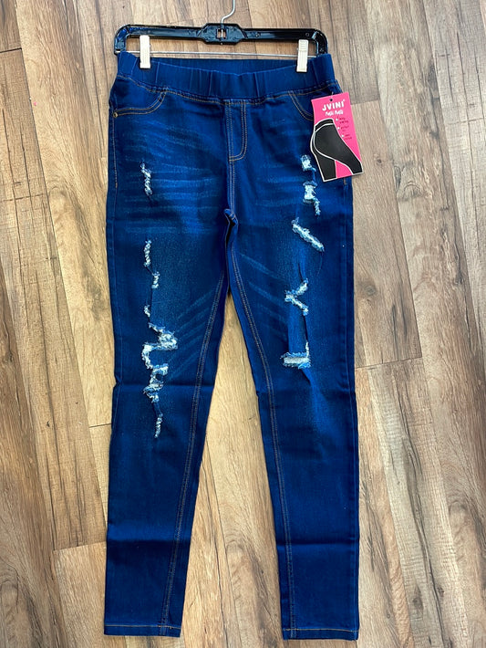 Pull on distressed denim jeggings