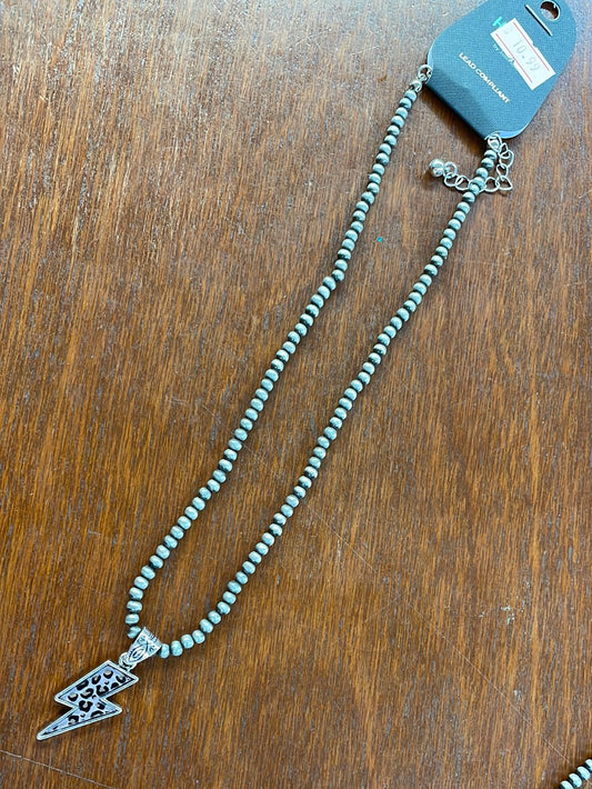 Grey Leopard Lightning Bolt Necklace