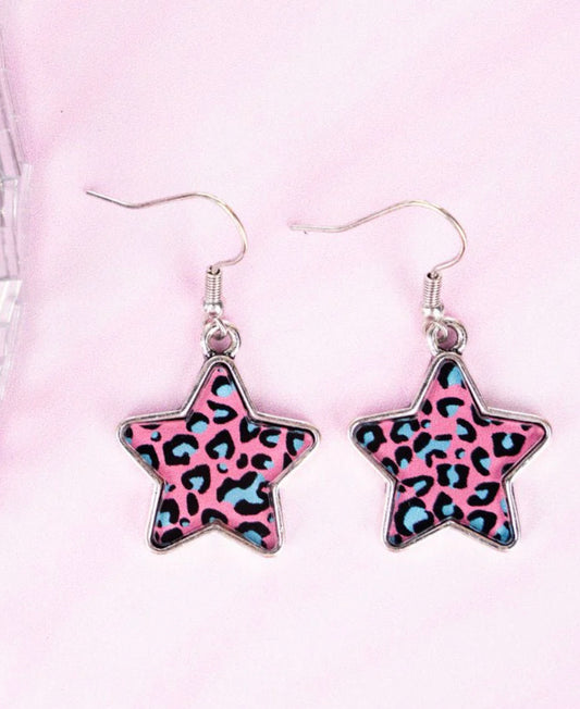 Pink Leopard Star Earrings