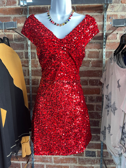 Red Velvet Sequin Mini Dress