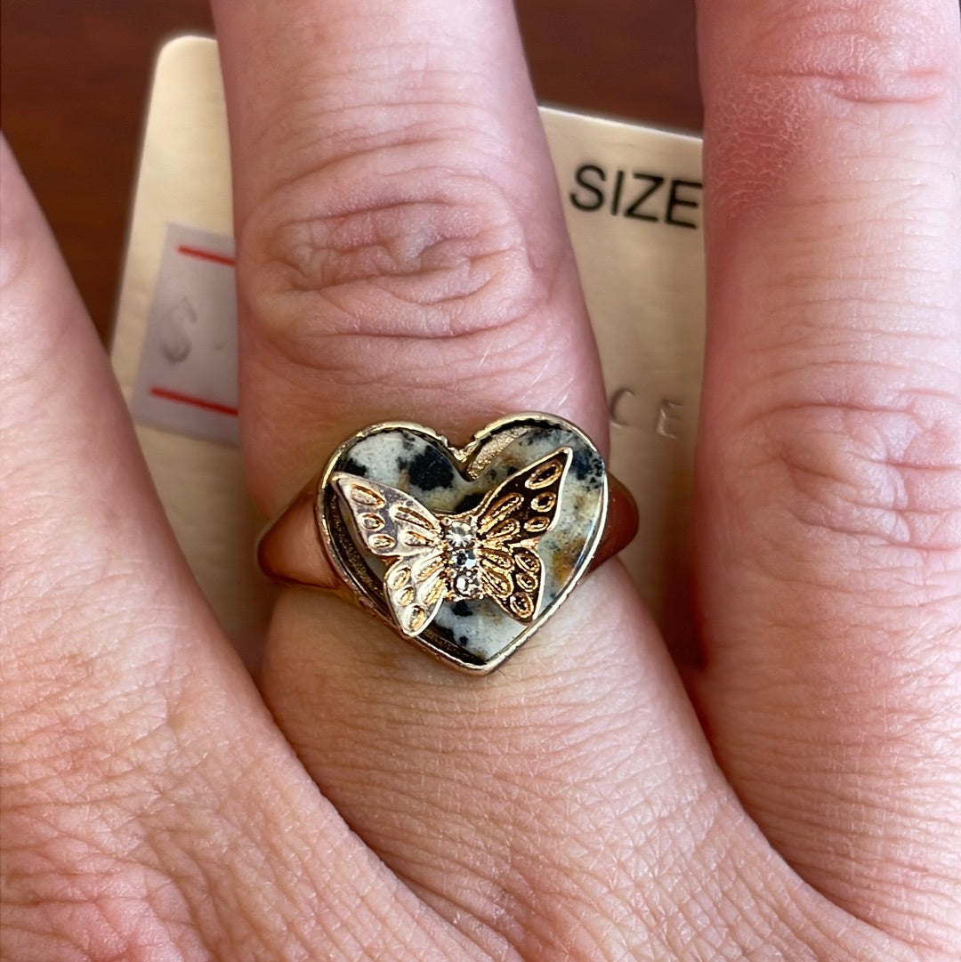 Dalmatian Stone Butterfly Ring Set