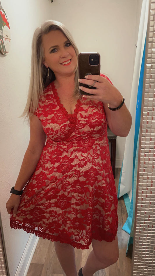 Red Lace Dress-Plus