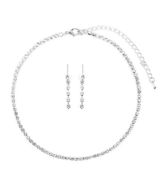 Rhinestone Choker and Earrings Set