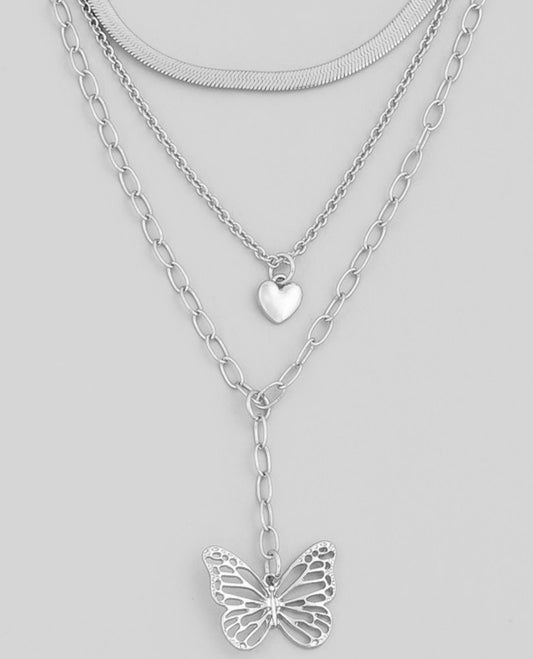 Layered Heart and Butterfly Necklace