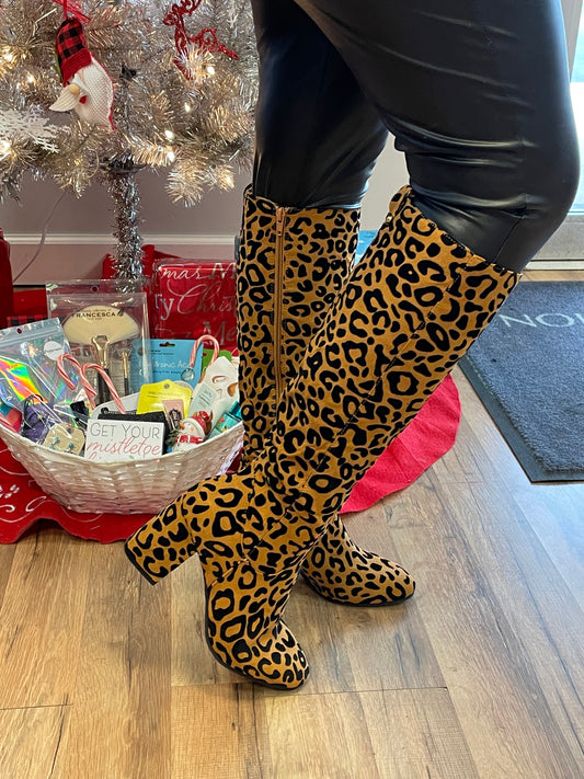 Leopard Knee Boots
