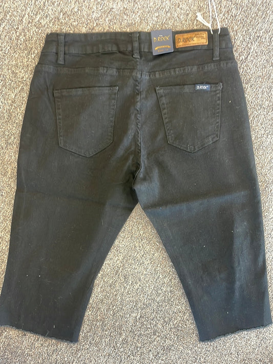 Black Denim Distressed Capris