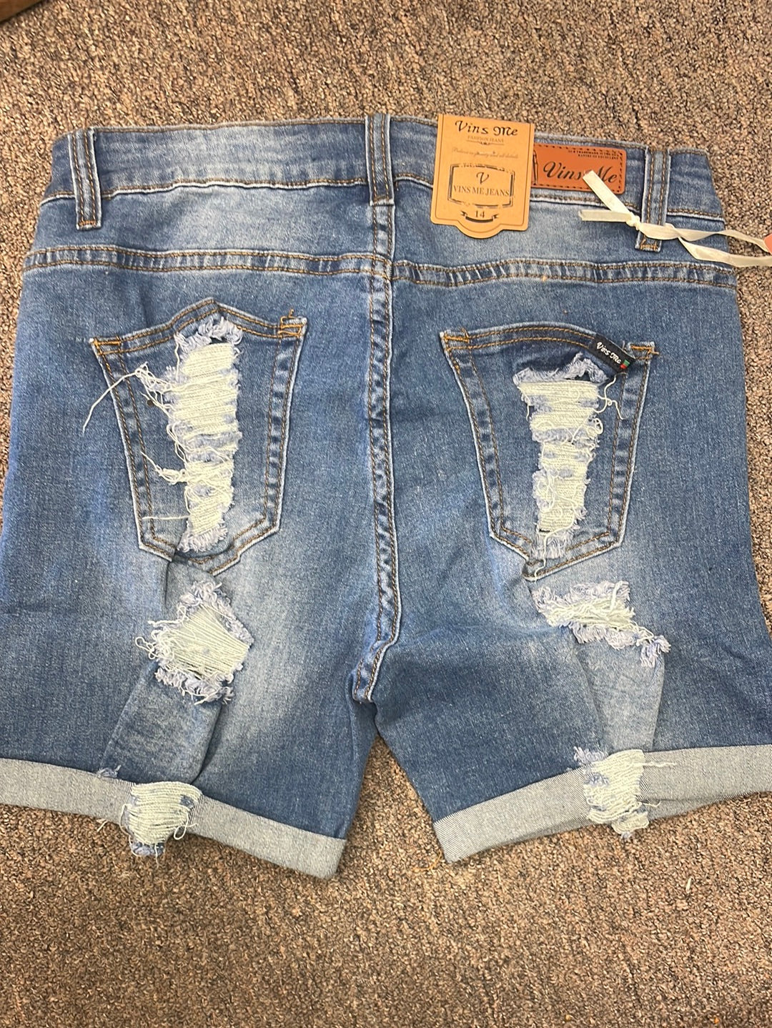 Medium Wash Distressed Shorts- Plus