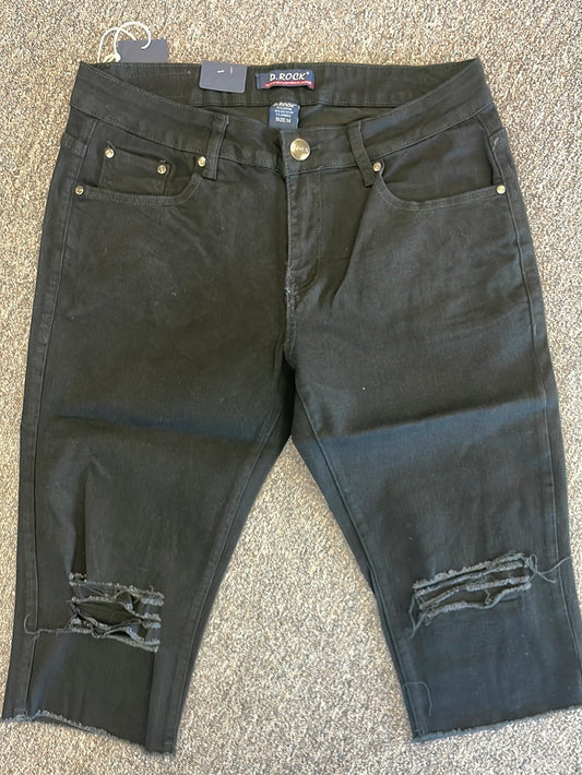 Black Denim Distressed Capris