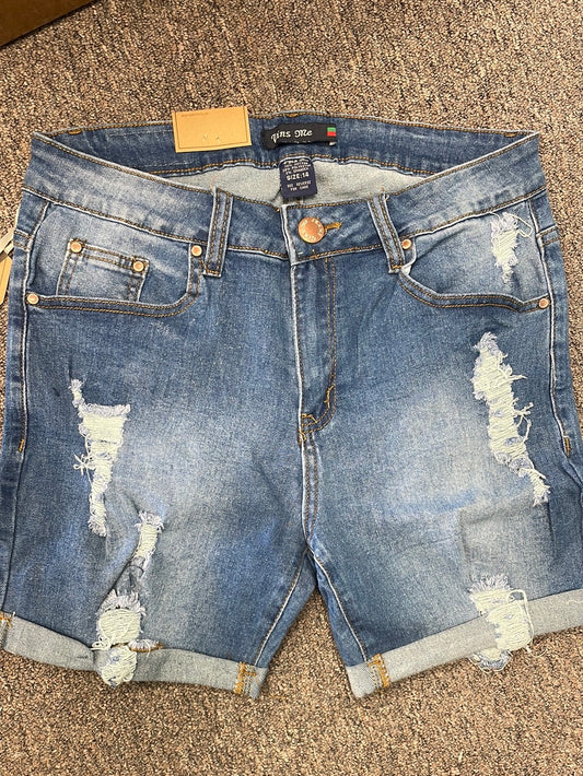 Medium Wash Distressed Shorts- Plus