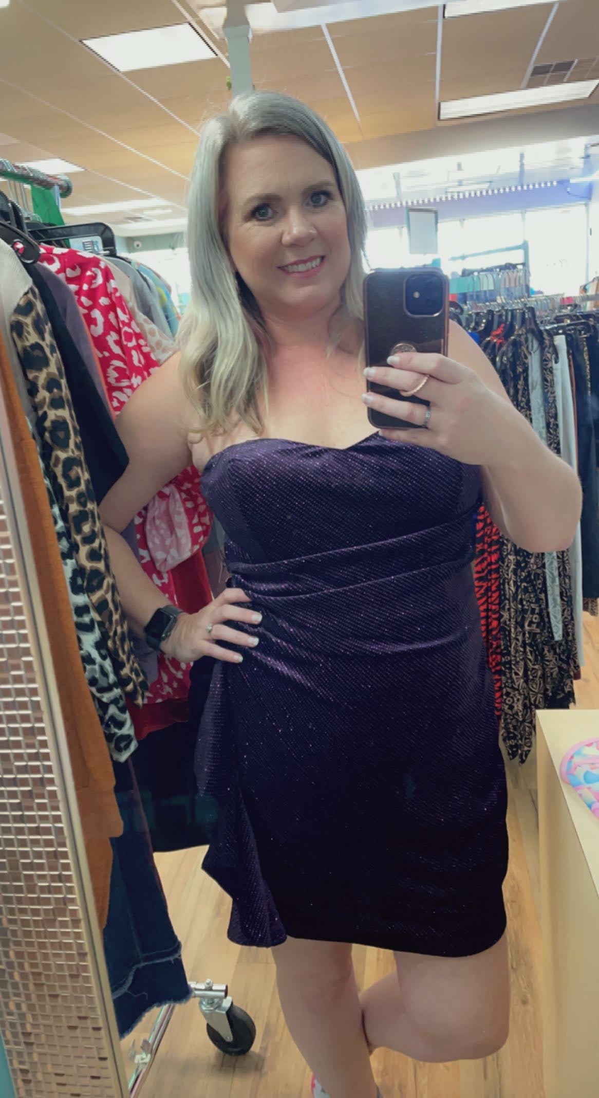 Purple Glitter Cocktail Dress-Plus